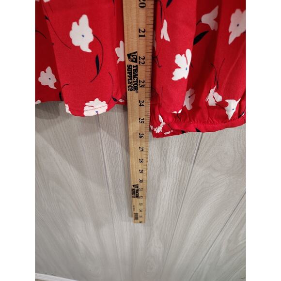 J Crew Blouse Women Red Floral Print Plus Size 3X Fairy Peasant Ruffle Neck Top - Picture 7 of 8